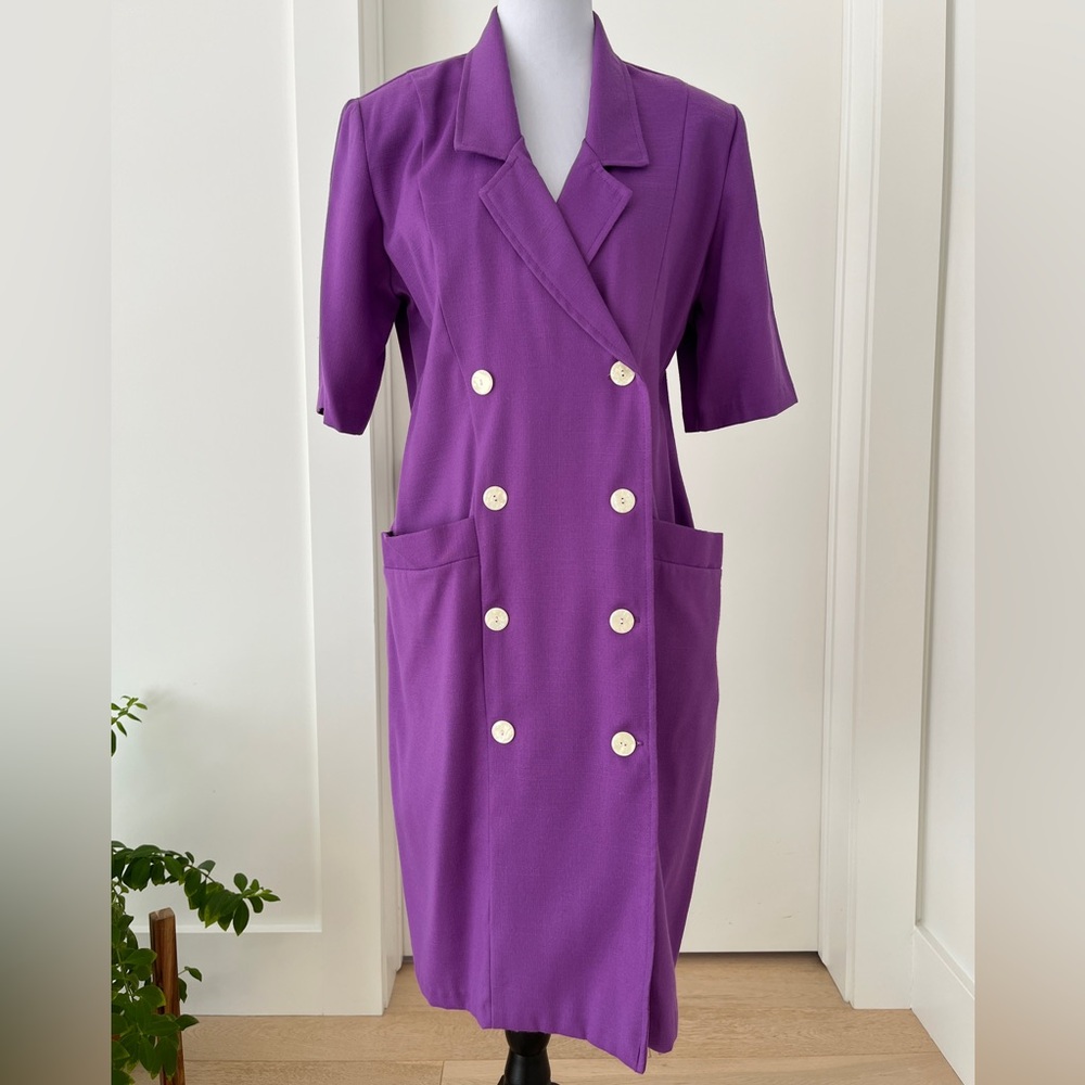 V.I.PETITES Vintage Double Breasted Purple Midi Dress Retro 80's 90's Canada